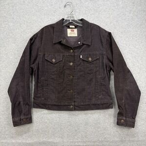 Vintage Levis Corduroy Jacket Womens Medium Brown Trucker Crop 90s White Tab